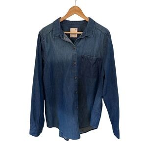 SO‎ Favorite Button Down Shirt Chambray Denim Blue Long Sleeve Women's XXL
